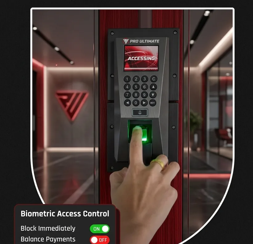 A member checking in on a fingerprint reader